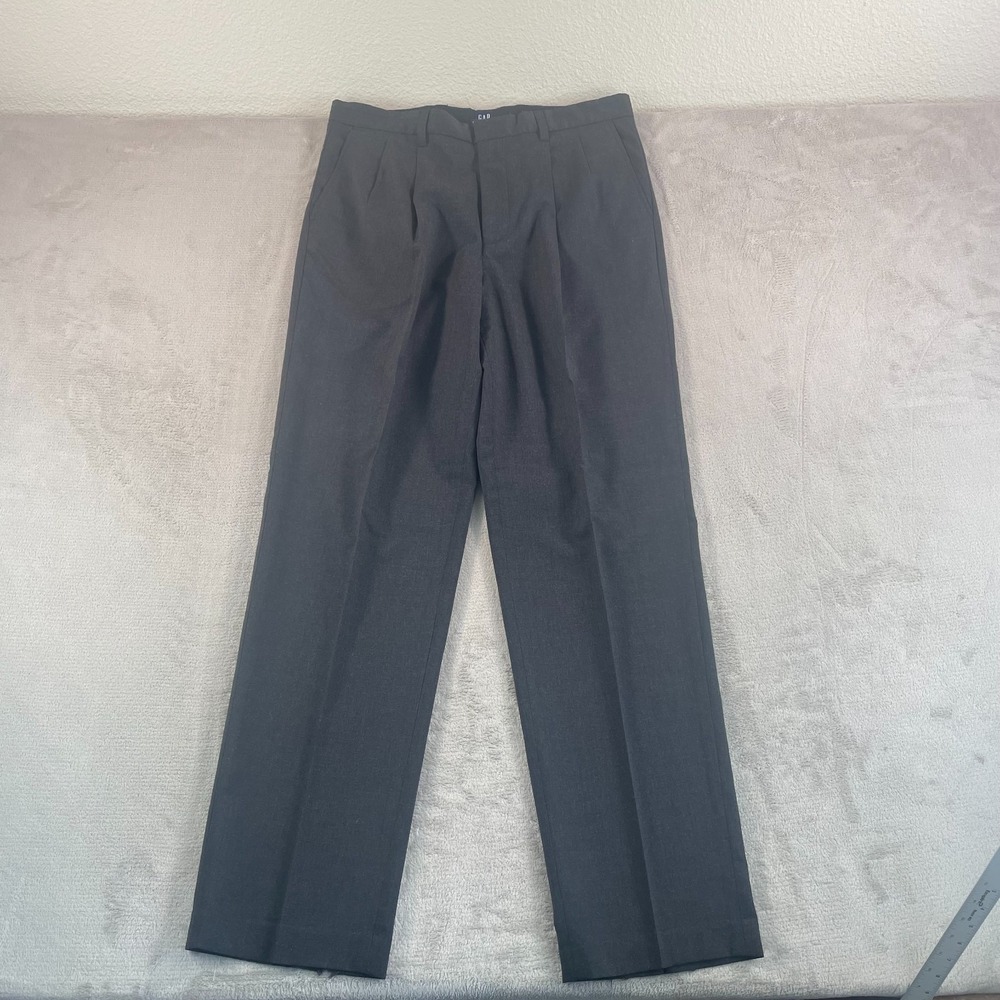 Gap Trousers Pants Men 36x35 Charcoal Gray Stretch Pleated Straight Leg Preppy‎